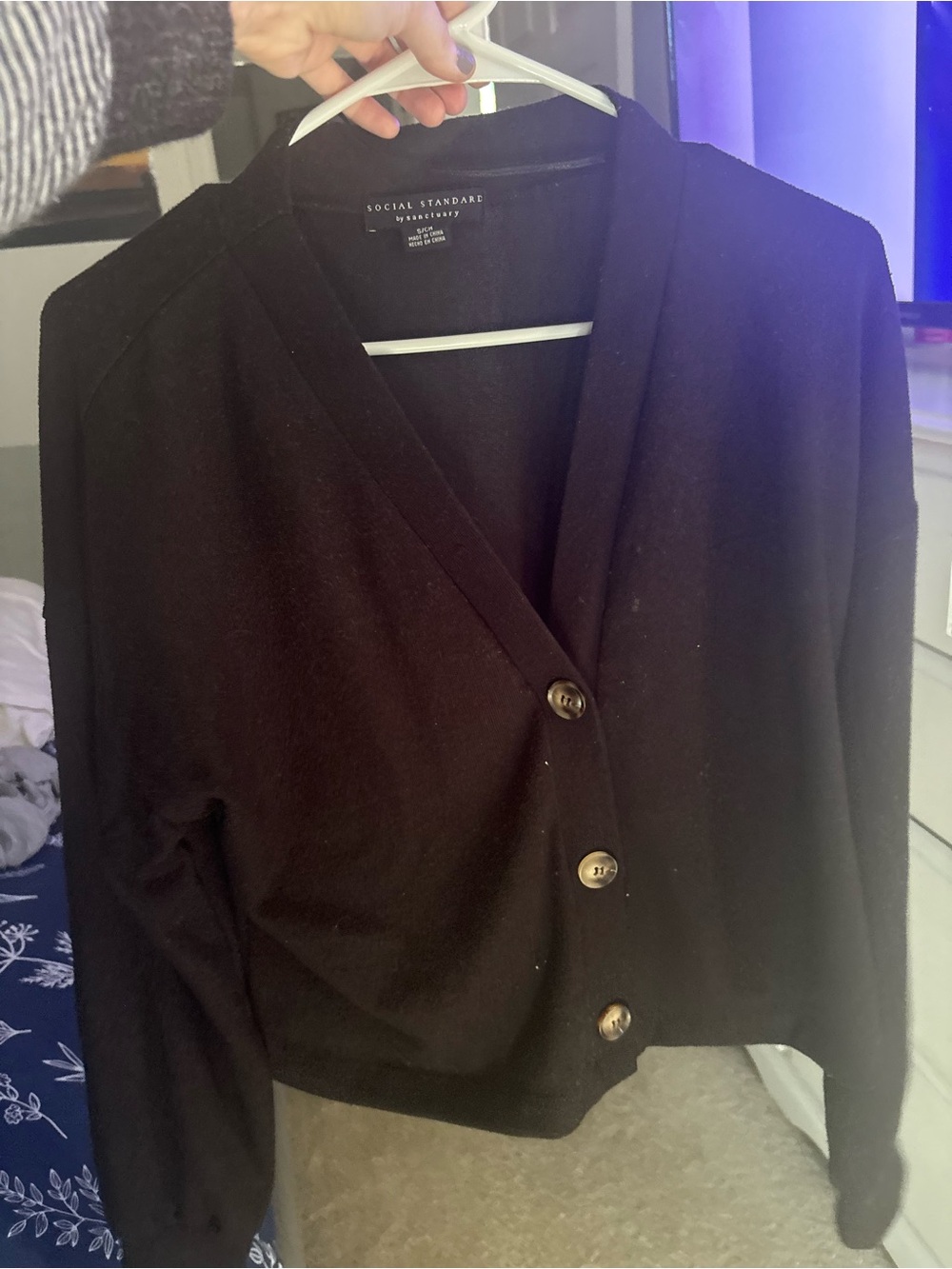 Social Standard Black Button-Front Women's Cardigan